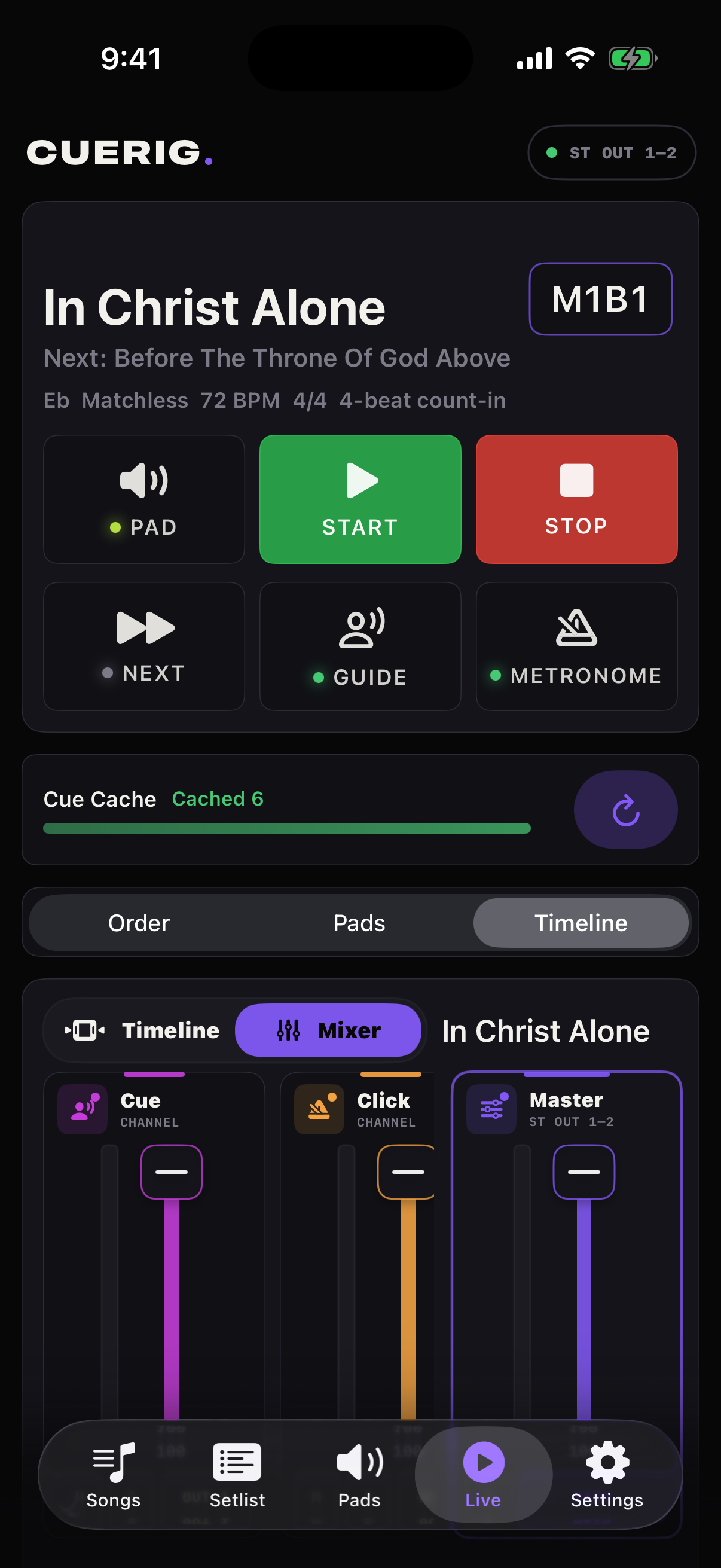 CueRig iPhone Live Mixer view